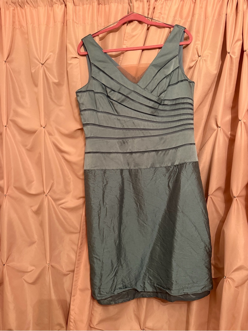 Adrianna Papell dress 16 silk cocktail sheath aqua teal blue aquamarine
